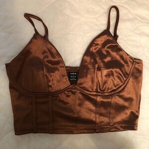 Shein silk brown corset crop top